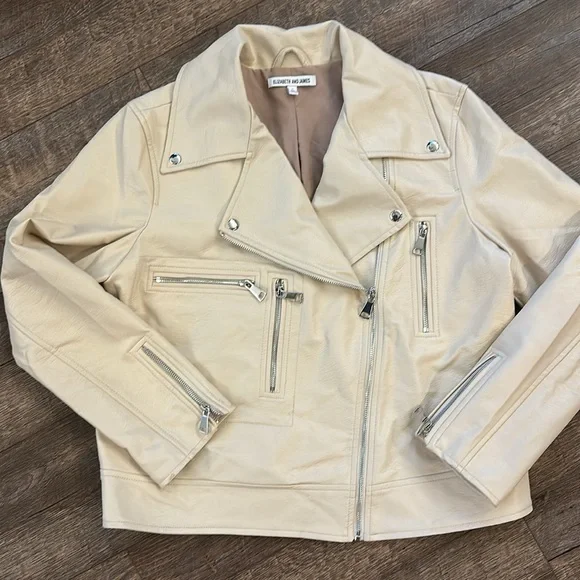 Elizabeth and James Ivory Cream Faux Leather Zip motto style jacket - Picture 6 of 12